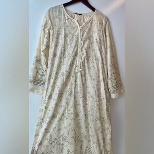 Pakistani Designer Embroidered Cream Shalwar Kameez